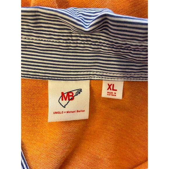 UNIQLO Michael Bastian XL Mens Polo Shirt All Cotton Contrast Collar Orange Blue - Picture 4 of 9
